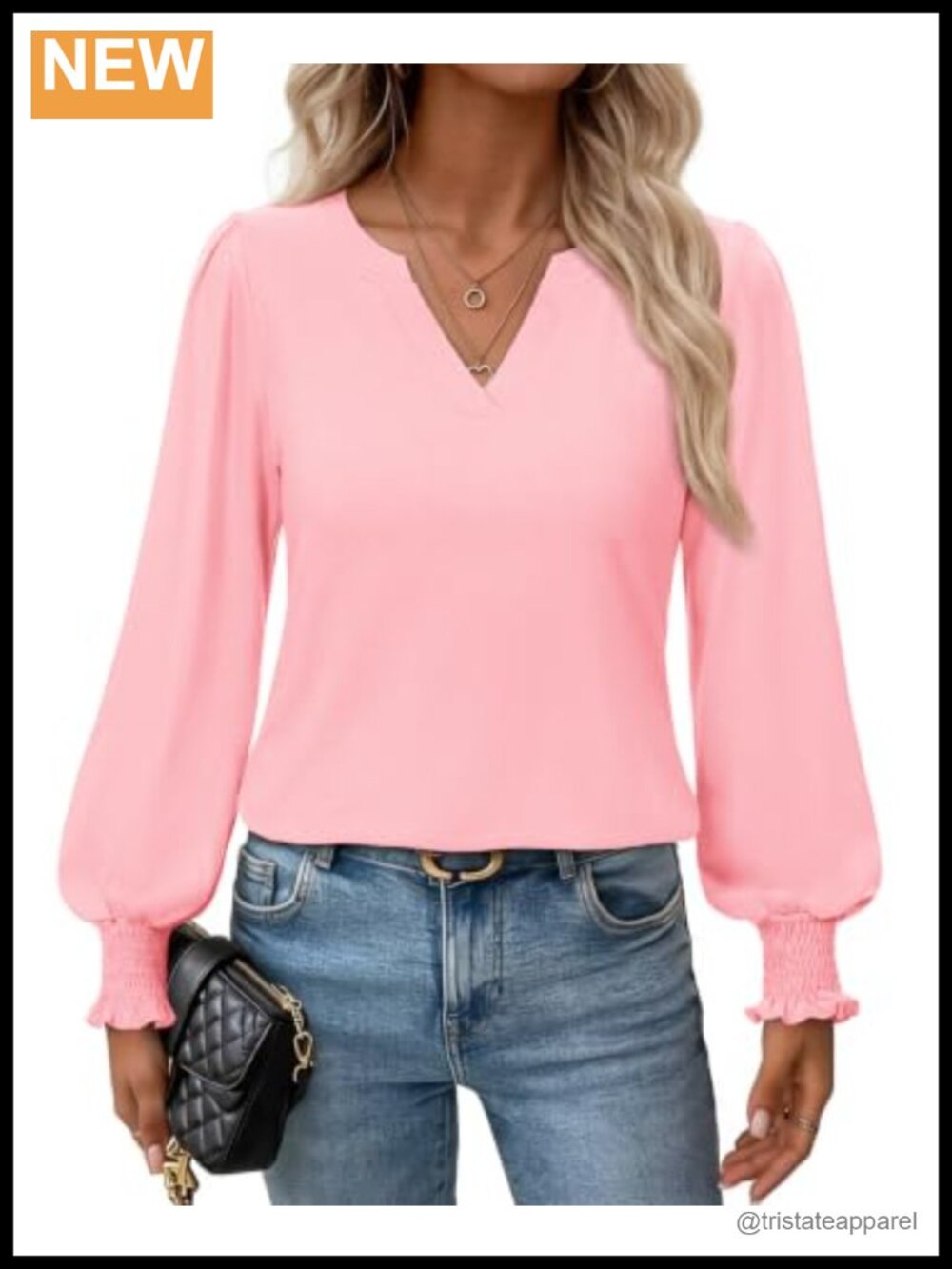 Women's V-Neck Long Sleeve Smocked Cuff Puff Shoulder Blouse